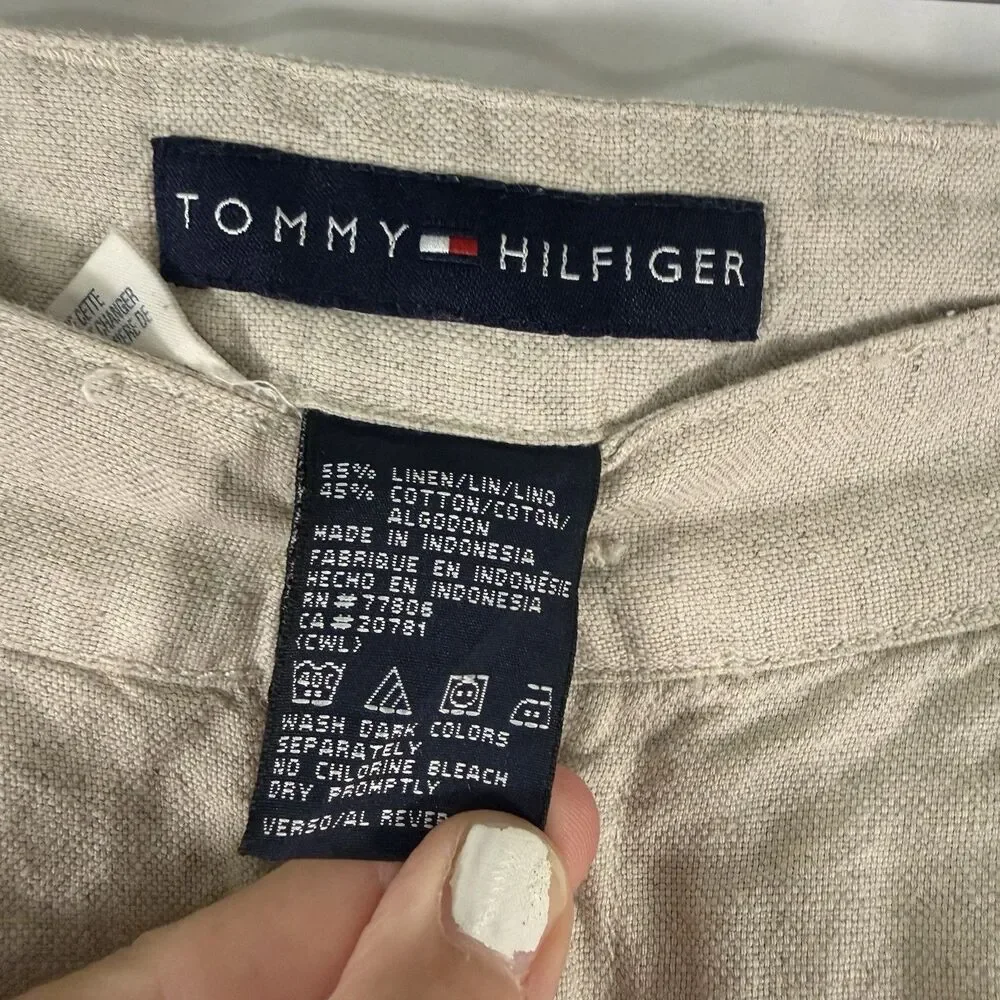 Tommy Hilfiger Linen Blend Pants Men's 36x30 Beige Pleated Slash Pockets